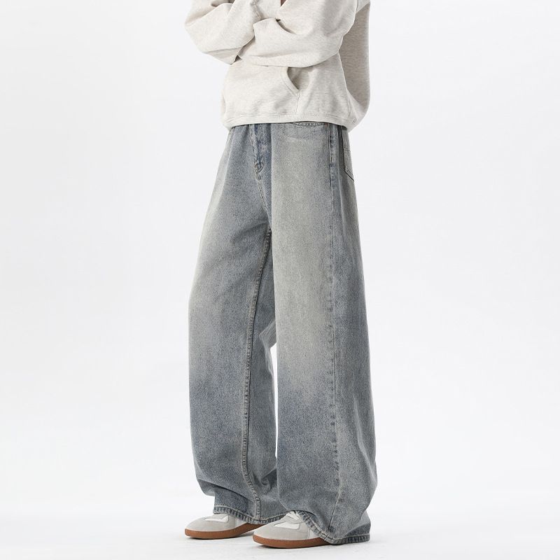 American Retro Washed Gradient Straight-leg Jeans Men, Autumn And Winter, Plus Size, Extended Length For Tall_mkmklike.com