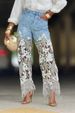 Women's Clothing Lace Trim Denim Jeans For Women – Relaxed Fit High Waist, Distressed Wash, Cotton Stretch Comfort (Blue)_mkmklike.com
