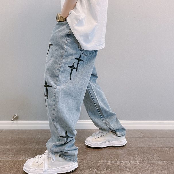 Jeans Men's Straight Loose 2025 Spring And Autumn New Korean Version Trend Casual Men's Nine-point Pants Hong Kong Style Wide-leg Pants_mkmklike.com