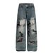 Unique Design Animal Print Washed Vintage Denim Wide-Leg Men's High Street Trend Loose Straight Long Pants_mkmklike.com