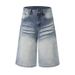 Whiskered Gradient Denim Cropped Shorts American Style Wide Leg Loose Straight Leg Cool Clean Fit Summer Trendy Men's Clothing_mkmklike.com