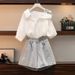 Women's Clothing Slightly Plump Girls' Outfit Suits Summer New Slimming Off Shoulder Short Sleeved Shirt Denim Shorts Two Piece Suit_mkmklike.com