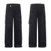 Men's Clothing Pleated Tailored Work Trousers Unisex Straight High Street Multi Pocket Casual Pure Black Trendy Trousers_mkmklike.com