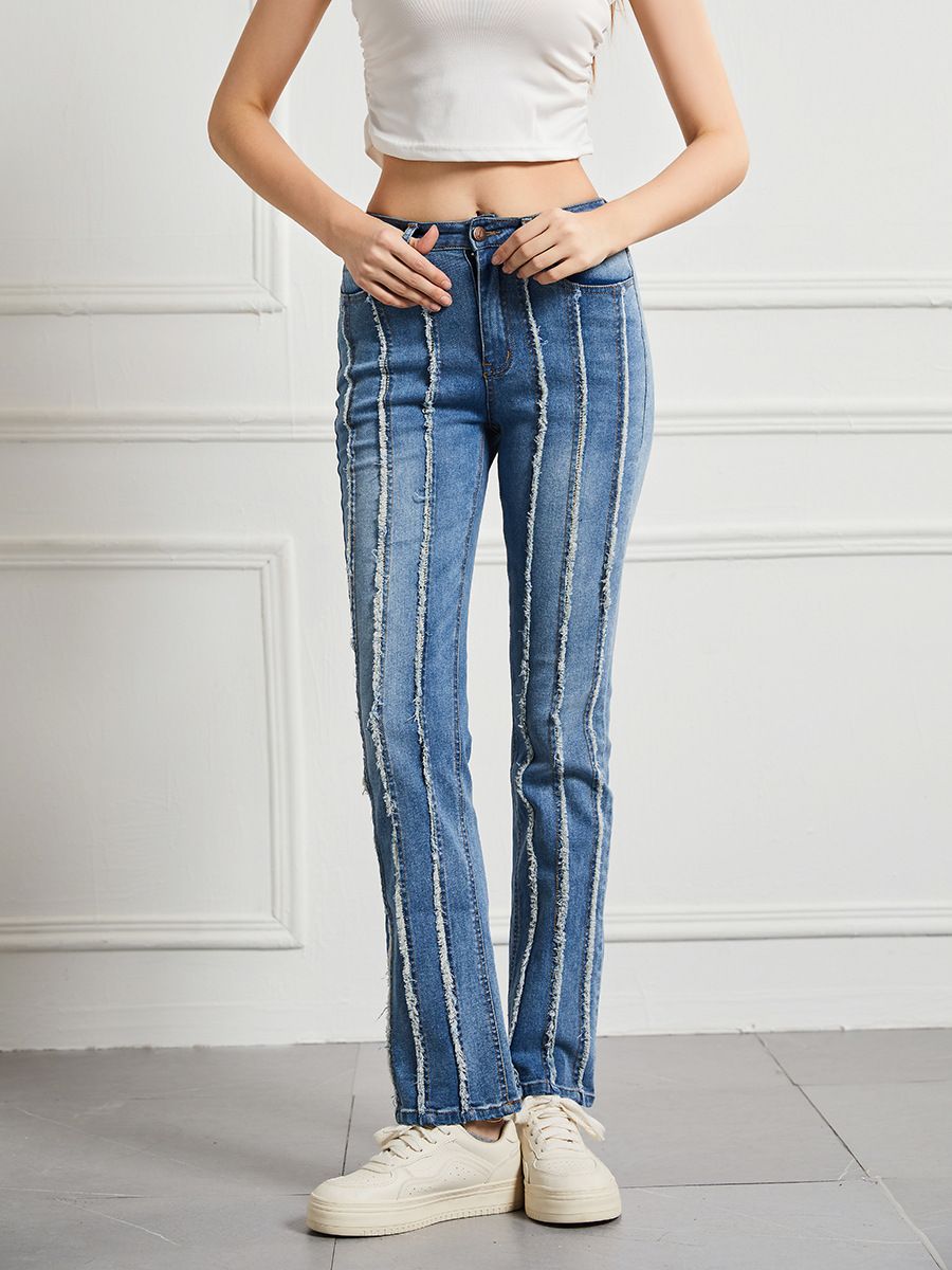 Women's Clothing Jeans Slim High Waist High Elastic Trousers Large Size Women's Pants Raw Edge Stitching_mkmklike.com