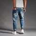 Summer New Ripped Jeans Men's 9-point Trendy Brand Patch Mid-waist Large Size Thin Denim Nine-point Pants Men's Fat_mkmklike.com