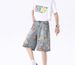 Rose Print Ripped Denim Shorts Men's Summer Thin Trendy Brand Ruffian Handsome Fried Street Pants American Five-point Jeans_mkmklike.com