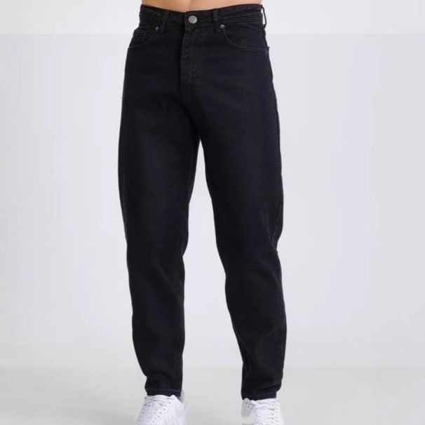 Men’s Slim Tapered Banana Jeans – Premium 98% Cotton, Stretch Comfort, Black Washed Denim (Sizes 29-38, Zip Fly, Everyday Versatile)_mkmklike.com