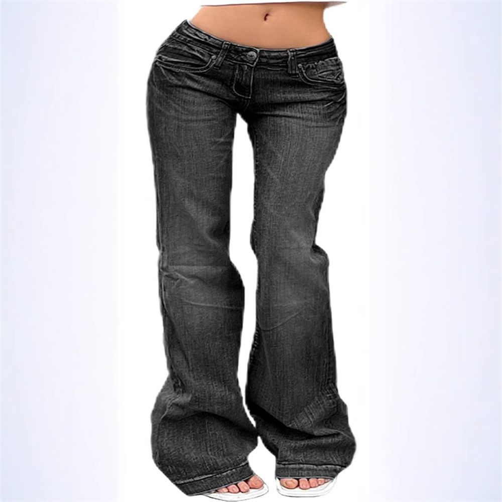Spring 2027 Fashion European-USA Style Hottie Washed Jeans Women Cotton Mid Waist Slim-Fit Elasticity Denim Bell-Bottoms_mkmklike.com