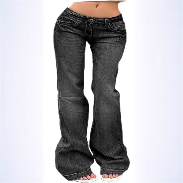Spring 2027 Fashion European-USA Style Hottie Washed Jeans Women Cotton Mid Waist Slim-Fit Elasticity Denim Bell-Bottoms_mkmklike.com