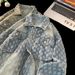 Men's Clothing Fashion Brand Retro Washed Distressed Jacquard Denim Jacket Loose Casual Versatile Full Print Couple Jacket_mkmklike.com
