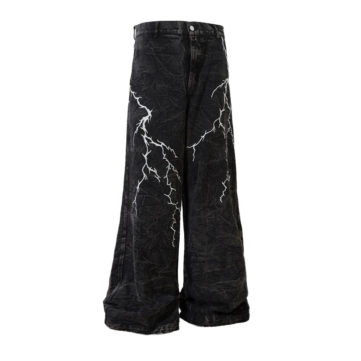 2025 American Style Niche Design Embroidered Lightning Loose Jeans Men And Women Casual Street Straight Mopping Trousers_mkmklike.com