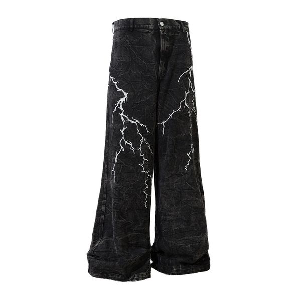 2025 American Style Niche Design Embroidered Lightning Loose Jeans Men And Women Casual Street Straight Mopping Trousers_mkmklike.com