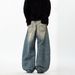 Unisex Retro Washed Curved Jeans Trendy American Loose Silhouette Slimming Wide Leg Pants_mkmklike.com