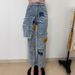 Women's Streetwear Distressed Denim Pants – Oversized Relaxed Fit, Multi-Pocket Patchwork, Washed Light Blue Jeans For Urban Fashion (S-XXL)"_mkmklike.com