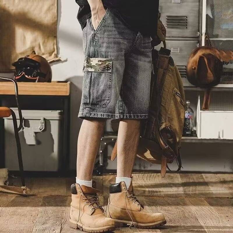 Men's Summer Stretch Denim Shorts 5 Inch Inseam Light Blue Casual Breathable Comfortable Streetwear_mkmklike.com