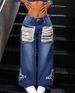 Vintage Blue Star-Patch Jeans – Distressed Flared Denim With Fringe Hem_mkmklike.com