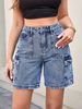 Women's High-Waisted Straight Leg Denim Cargo Shorts Loose Fit Jeans Factory Direct Supply Dropshipping Available_mkmklike.com