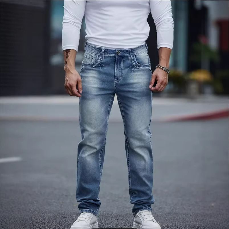 Plus Size Men's Stretchy Jeans High Street Trendy Business Style Long Pants_mkmklike.com