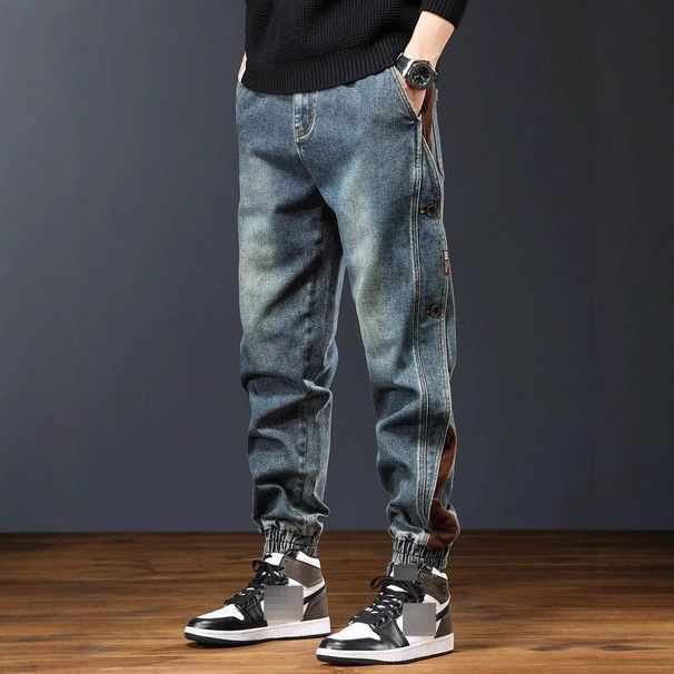 Men's Heavyweight Utility Cargo Pants – Distressed Denim Patchwork With Adjustable Cuffs | Streetwear & Hip-Hop Style_mkmklike.com