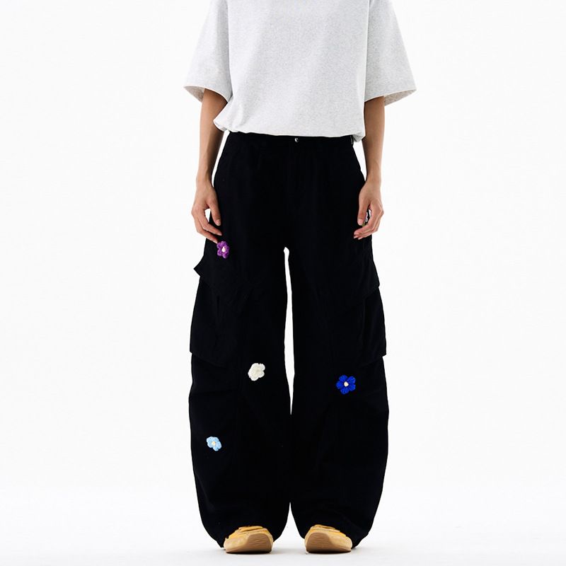 Overalls - American Retro Style Flower Embroidered Overalls, The Same For Men And Women, Loose Version_mkmklike.com