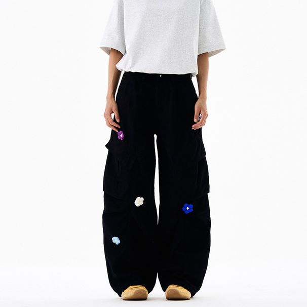 Overalls - American Retro Style Flower Embroidered Overalls, The Same For Men And Women, Loose Version_mkmklike.com