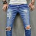 2023 New European And American Style Men's Distressed Skinny Jeans With Slight Stretch Selfie Photo_mkmklike.com