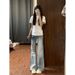 Vintage Light Blue Flared Jeans For Women – High-Waisted Wide-Leg Trousers With Retro Hem (S-5xl, Distressed Wash)_mkmklike.com
