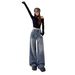 Retro Star-Embellished Flared Jeans For Women – Winter Fleece-Lined Wide-Leg Pants, High Waist & Stretch-Free (S-2xl)_mkmklike.com