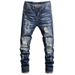Men's Slim Tapered Jeans – Distressed Blue Denim Pants With Artistic Washes, Hand-Painted Details & Micro-Stretch (28-38, Mid-Rise Straight Fit)_mkmklike.com