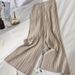 Women's Clothing Summer slimming pullover V-neck solid color top versatile nine-point wide-leg pants pleated knitted two-piece suit_mkmklike.com