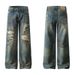 Men's Clothing High Street Ripped Jeans Men's Trendy Brand Handsome Street Retro Old Wide Leg Beggar Pants_mkmklike.com