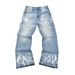 Men's Clothing Streetwear Vintage Flare Jeans – Rainbow Wash Denim With High-Waisted 90s Revival (S-XL, Unisex Baggy Fit, No Stretch)_mkmklike.com