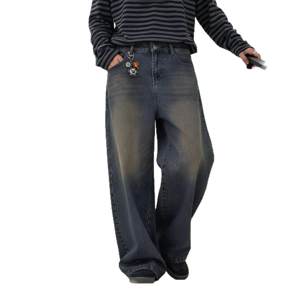 HME Men's American Style Jeans Trendy Wide Leg High Street Versatile Straight Leg Trousers Curved Blade Design Cross Border Exclusive_mkmklike.com
