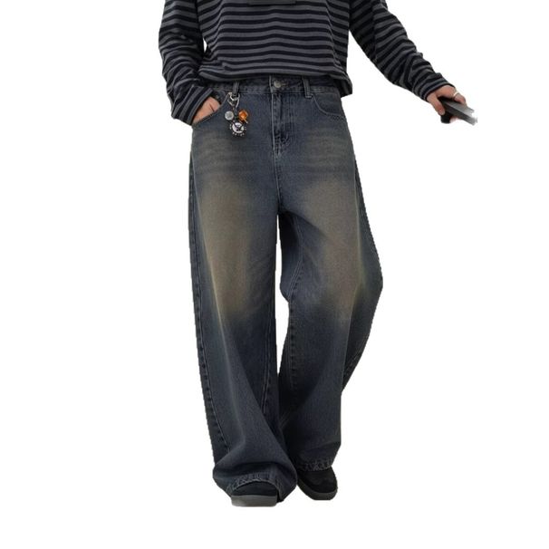 HME Men's American Style Jeans Trendy Wide Leg High Street Versatile Straight Leg Trousers Curved Blade Design Cross Border Exclusive_mkmklike.com