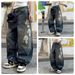 Men's Clothing Trendy Loose Fitting Straight Leg Blue Washed Denim Jeans Curved Edges For Formal & Casual_mkmklike.com