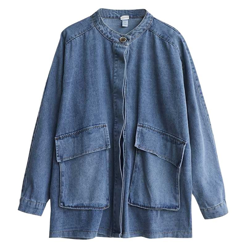 K Large Pocket Artistic Denim Jacket For Women, Loose New Style, Vintage Short Style, Plus Size Denim Jacket_mkmklike.com