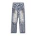 Men's Workwear Inspired Washed Distressed Patchwork Denim Jeans High Street Style Loose Straight Leg Biker Street Style Long_mkmklike.com
