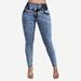 High Waisted Elastic Waist Color Block Stitched Hip Lifting Jeans For Women Style Long Pants_mkmklike.com