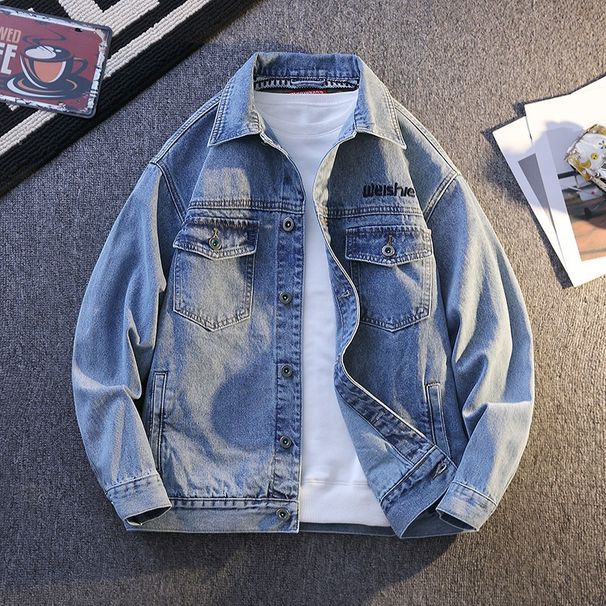 Men's Denim Jacket – Classic Denim Trucker Jacket With Button-Up Collar, Stylish & Durable Workwear Coat_mkmklike.com
