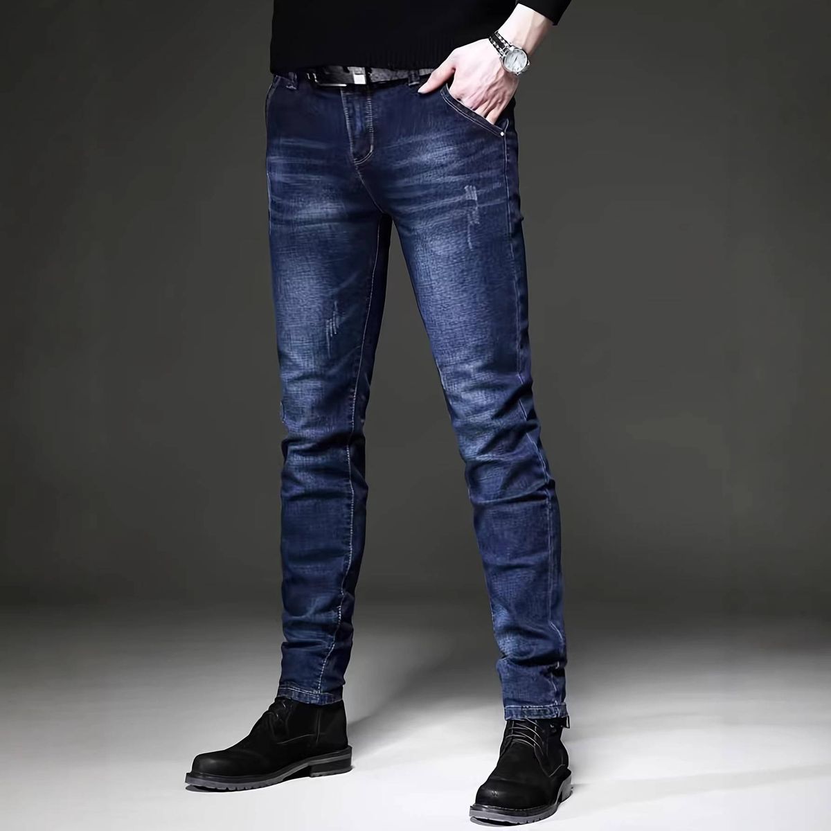 Men's Clothing Slim Fit Stretch Jeans – Classic Blue Washed Denim With Streetwear Edge_mkmklike.com