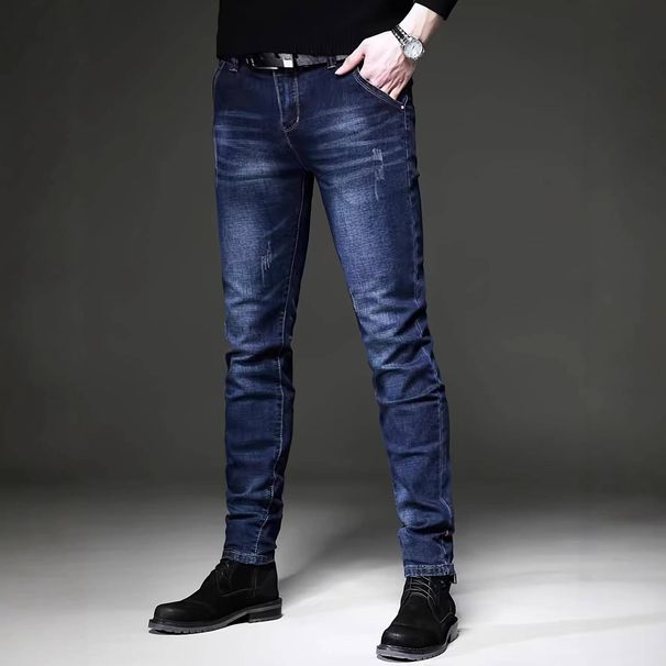 Men's Clothing Slim Fit Stretch Jeans – Classic Blue Washed Denim With Streetwear Edge_mkmklike.com