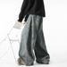 Vintage Washed Denim Jeans For Men – Retro Wide-Leg Flared Pants With Contrast Stitching, 90s Baggy Streetwear Style, Distressed Loose Fit_mkmklike.com