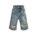 Men's Clothing Men's And Women's Spring And Summer New Ripped Shorts Men And Women's Same Style Hand Painted Graffiti Hole Seven Point Jeans_mkmklike.com