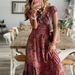 bohemian style new long dress, waist cinching floral print large swing dress_mkmklike.com