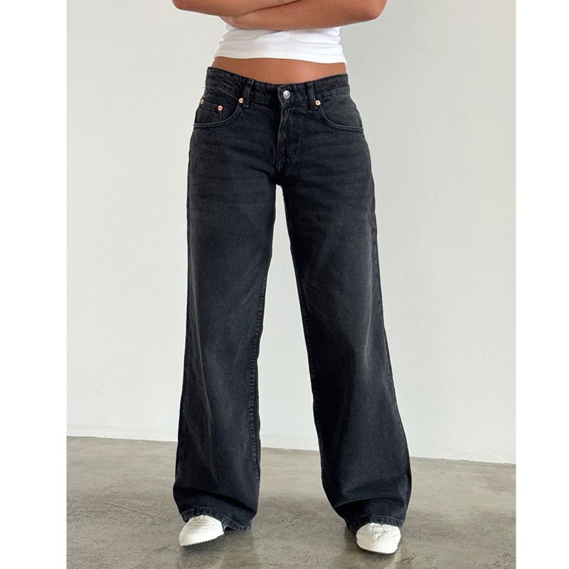 Retro High-Waisted Non-Stretch Washed Straight Leg Jeans for Women Summer Style Street Style Wide Leg Jeans_mkmklike.com