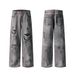 Men's Clothing New Heavy Duty European And American Ripped Cat Whisker Washed Graffiti Jeans Men's Trendy High Street Hip Hop Straight Trousers_mkmklike.com