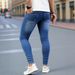 Men's Slim Fit Stretch Jeans Whiskered Washed Casual Trousers Black Light Blue Dark Blue Mid Waist Skinny Jeans_mkmklike.com