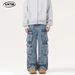 Men's American Vintage Washed Denim Cargo Pants Multi-Pocket Streetwear Straight Leg Casual Jeans_mkmklike.com