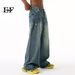EF JEANS | 2024 New Product, American High Street Worn And Spliced Large Pocket Drape Trendy Wide-leg Jeans_mkmklike.com