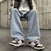 Men's Washed Denim Jeans Straight Leg Loose Fit Wide Leg American Style Trendy Casual Trousers For Spring And Autumn_mkmklike.com